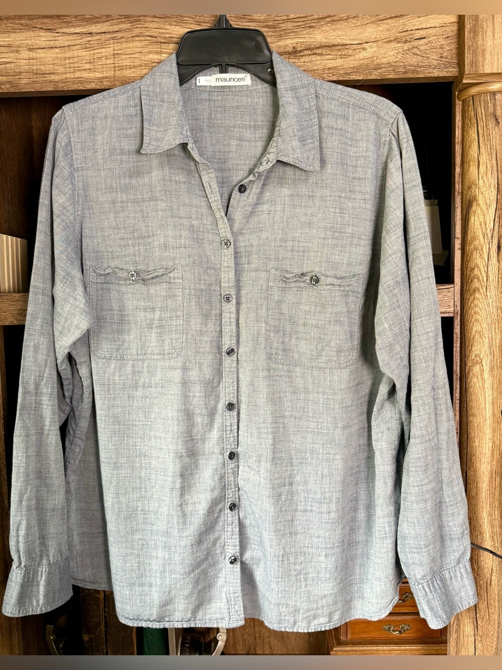 Maurices Chambray Casual Button Down Plus Size Shirt